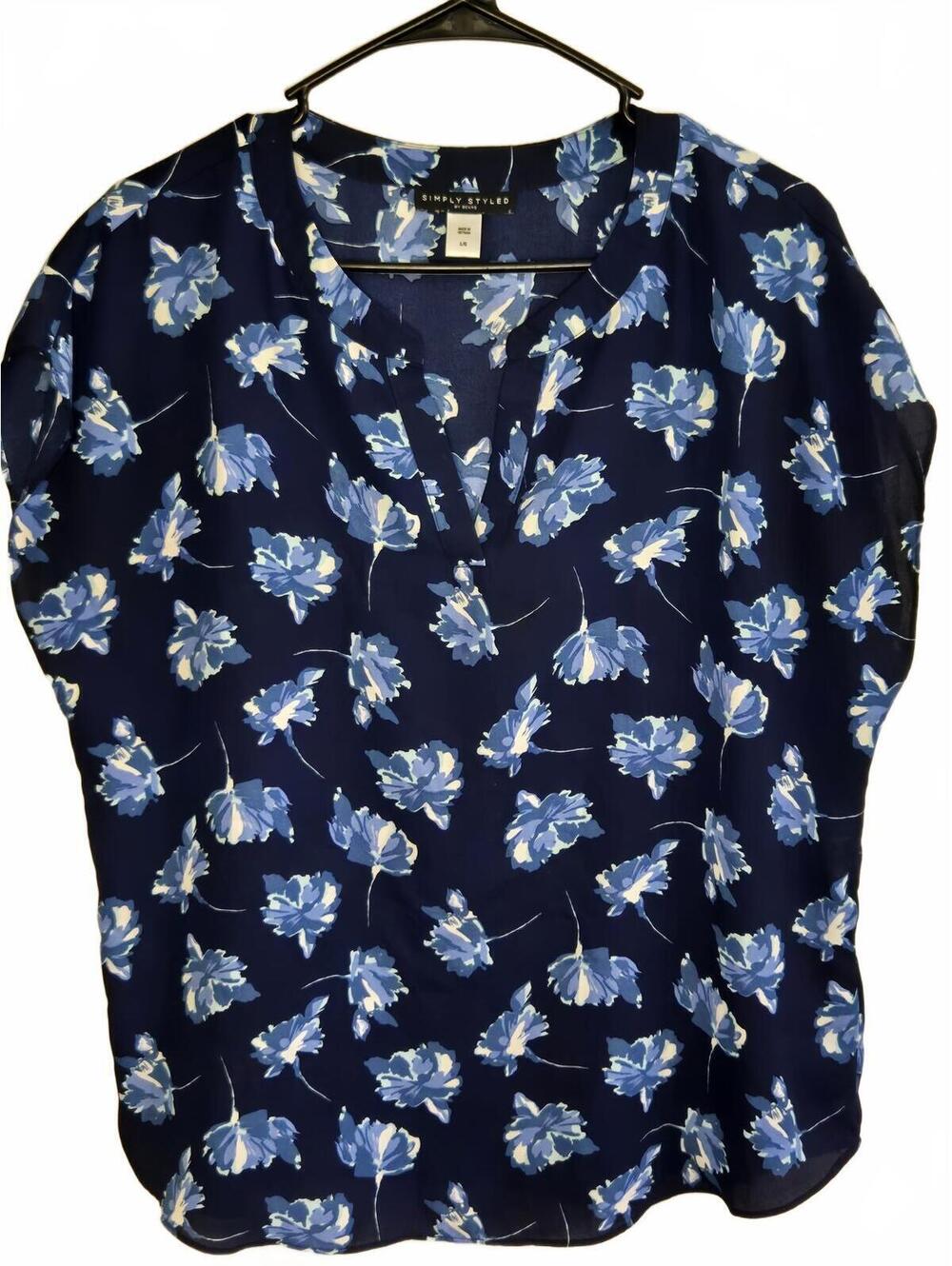 Simply Styled by Sears Navy Blue Floral Blouse Large